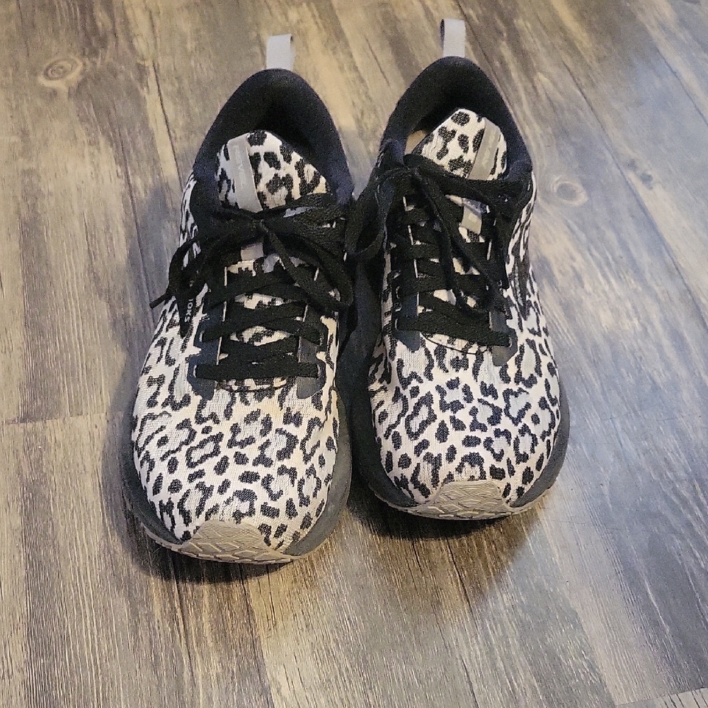 Brooks Black and White Leopard Athletic Shoes